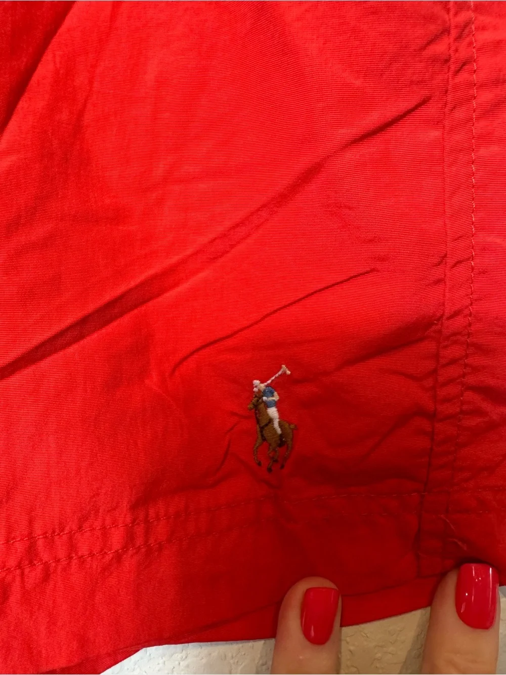 Polo by Ralph Lauren Red Men’s Swim Trunks with Blue Drawstring Flaws size L